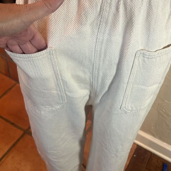 Zara Cream 100% Cotton Loose Fit Drawstring Waist Crop Pant, size L - Picture 6 of 8